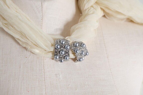 1970's Large Silver Curved Rectangular Clips In S… - image 9