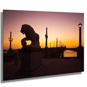 Dawn Watcher, The Lion of St, Augustine Fl, .Bridge of Lions at- 9781 Sunrise over the Matanazals River.