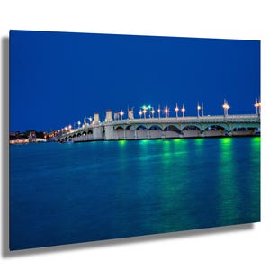 St, Augustine Fl, Bridge of Lions at night. 9338. Nautical, historical coastal wall art along the Intracoastal waterway and matanzas River.