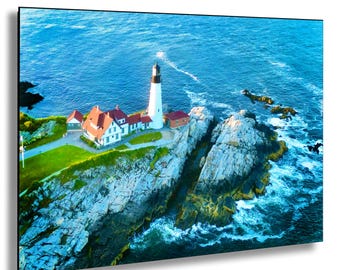 Portland Head Light Aerial Print: Coastal Maine Lighthouse Seascape