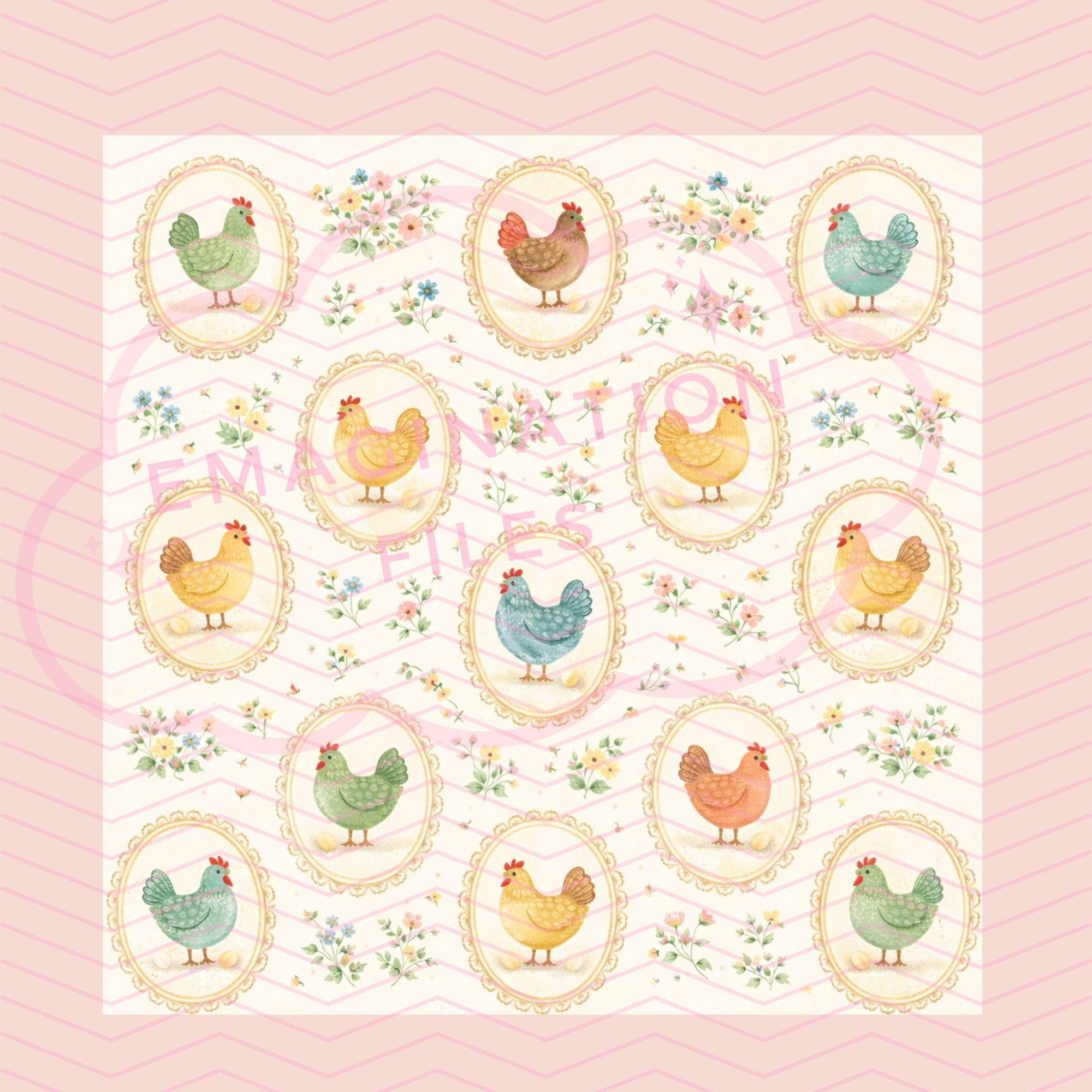 Chicken Floral Digital Paper Seamless Pattern Farmhouse Style (digital ...