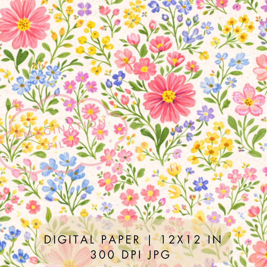 Wildflowers Digital Paper Floral Seamless Pattern Spring Printable ...