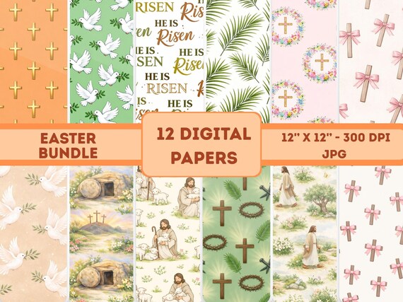 Easter Religious Printable Bundle Easter Digital Papers Scrapbooking Paper Craft Pattern Seamless Easter Background Printable Pattern