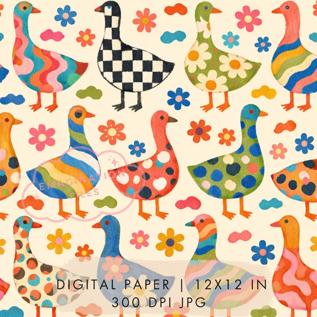 Funky Retro Goose Digital Paper Groovy Printable Seamless Pattern - Etsy