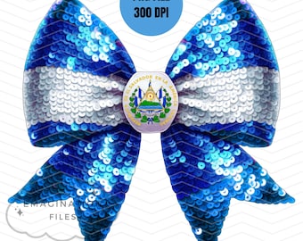 El Salvador Flag Sequin Bow PNG (Digital Download)