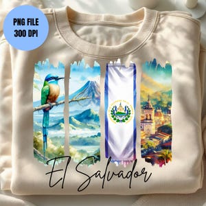 El Salvador Tshirt Sublimation PNG El Salvador Flag PNG Salvadorena Tshirt Guanaco Tshirt Brushstroke Art Central America El Salvador Trip image 3
