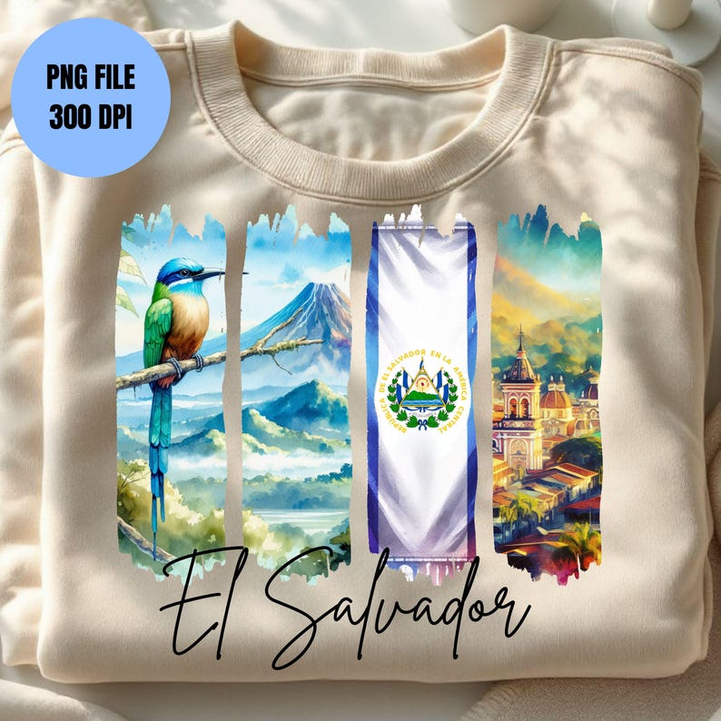 El Salvador Tshirt Sublimation PNG El Salvador Flag PNG Salvadorena Tshirt Guanaco Tshirt Brushstroke Art Central America El Salvador Trip image 3
