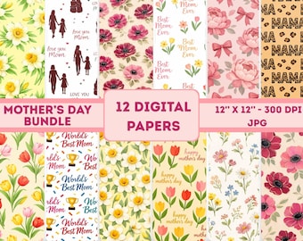 Mother's Day Floral Digital Paper Pack Printable Bundle Flower Backgrounds (Digital Download)