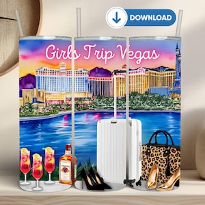 Vaso de sublimación Girls Trip Vegas de 20 oz PNG, vaso recto y delgado, envoltura Vegas Girls Trip 2025, vaso de despedida de soltera Vegas, regalo Vegas