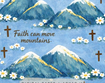 Glaube kann Berge versetzen Digitales Papier Matthäus 17:20 Christliches nahtloses Muster digitaler Download