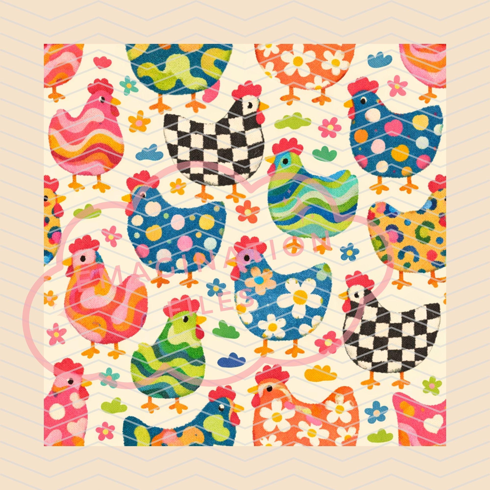 Funky Retro Chicken Digital Paper Groovy Printable Seamless Pattern - Etsy