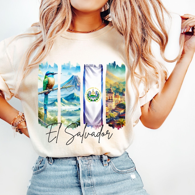 El Salvador Tshirt Sublimation PNG El Salvador Flag PNG Salvadorena Tshirt Guanaco Tshirt Brushstroke Art Central America El Salvador Trip image 2