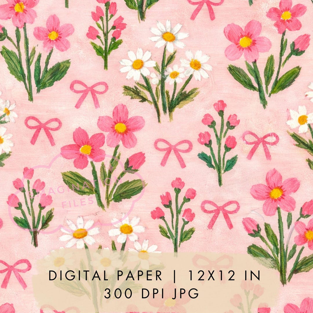 Pink Floral Digital Paper Wildflower Seamless Pattern Digital Download ...