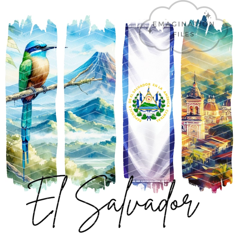 El Salvador Tshirt Sublimation PNG El Salvador Flag PNG Salvadorena Tshirt Guanaco Tshirt Brushstroke Art Central America El Salvador Trip image 1