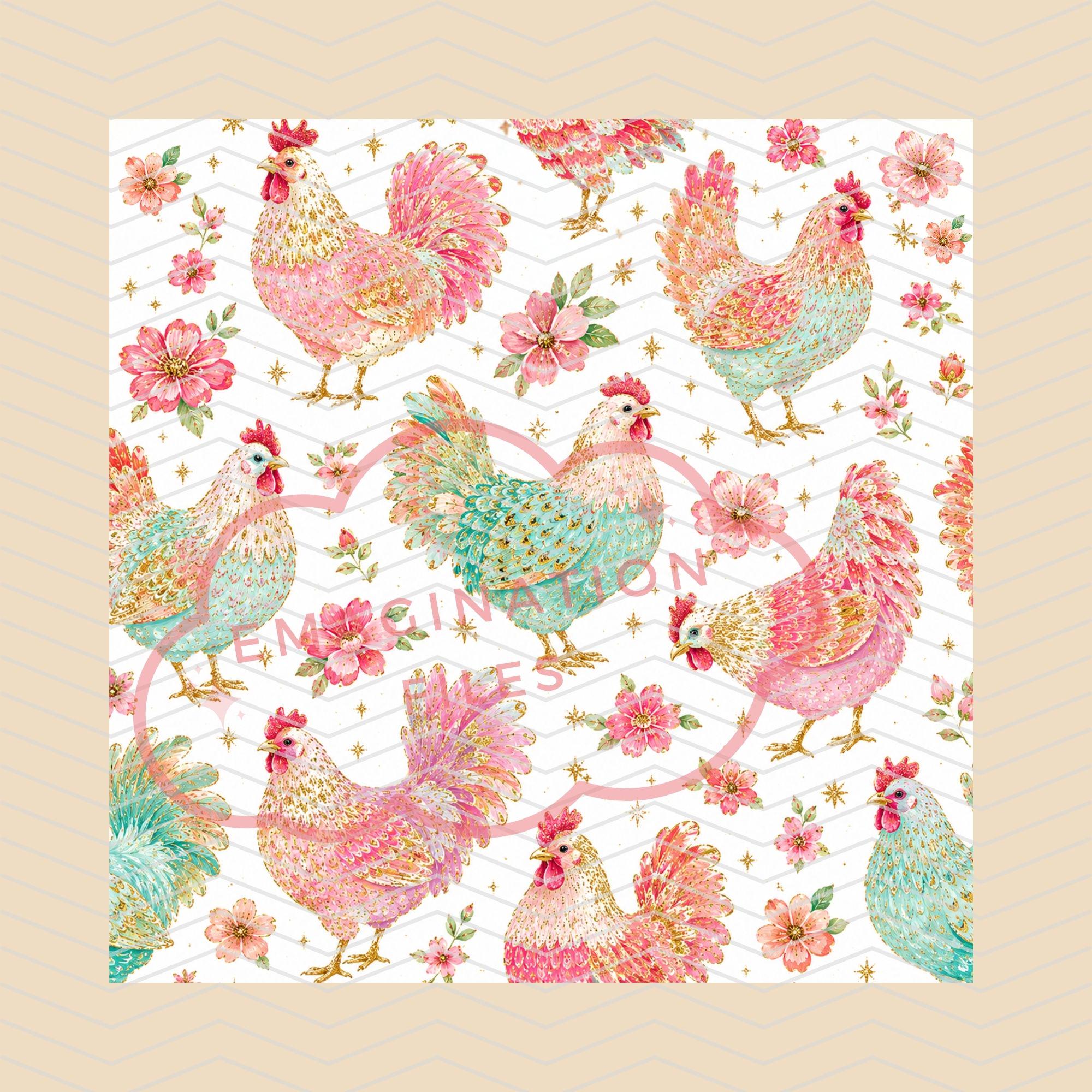 Chicken Floral Digital Paper Seamless Pattern Grandmacore Digital ...