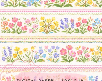 Wildflowers Digital Paper Floral Seamless Pattern Spring Printable ...