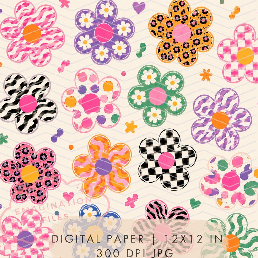 Funky Retro Flowers Digital Paper Groovy Printable Seamless Pattern - Etsy