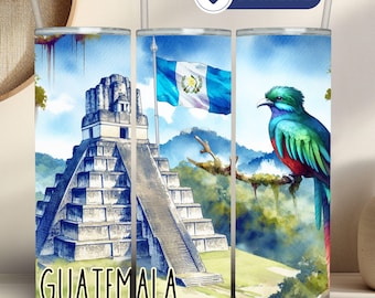 Guatemala Sublimation Tumbler PNG 20 Oz Skinny Tumbler Wrap Guatemala Trip 2025 Tikal Central America Guatemalan Gift Patriotic Tumbler