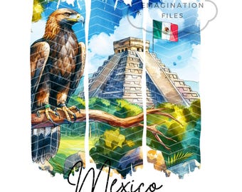 Mexico Flag PNG Sublimation Design, Chichen Itza Art (Digital Download)