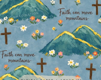Glaube kann Berge versetzen Digitales Papier Matthäus 17:20 Christliches nahtloses Muster digitaler Download