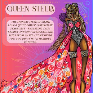 Cartão de Afirmação da Rainha Stella • Arte Digital de Autocuidado • Pôster Feminino Divino • Arte de Parede para Impressão para Cura e Empoderamento Healing AyA
