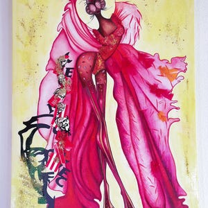Queen KaFiCa – 30x40 Original Mixed Media Acrylic Painting | Hand-Embellished Pop Art Inspired by KFC® | Eco & Nature Muse by Dina Kabdolla