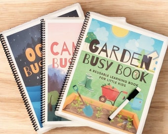 Busy Book Bundle/3 druckbare ruhige Bücher für kleine Kinder/Ozean, Garten, Camping Themen/ruhige Aktivität/Lernarbeitsblatt/Laminat & Wiederverwendung