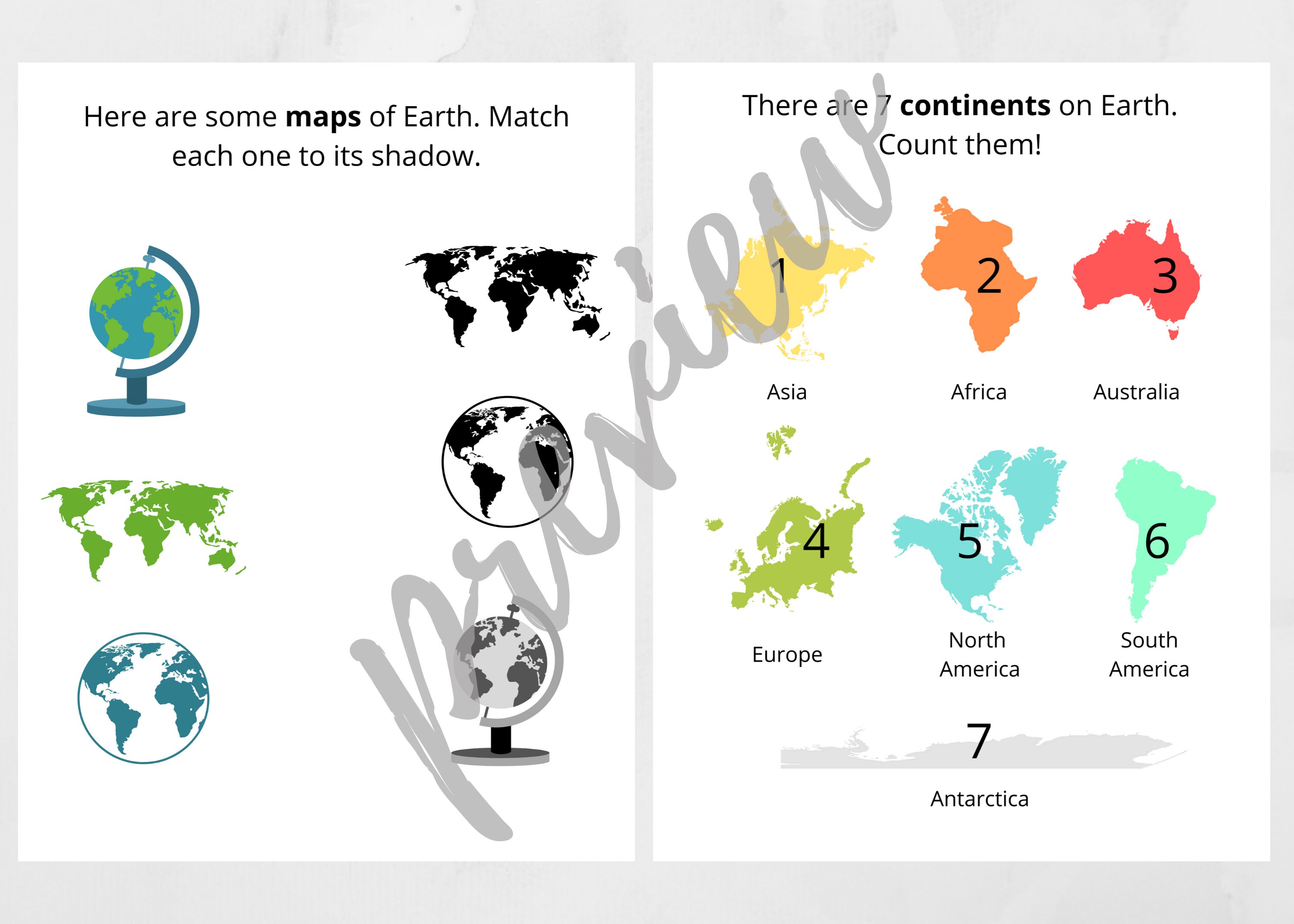 Geography Intro / Pre-K 1st Grade / 9 Pages of Worksheets / | Etsy