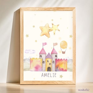Castello | Poster personalizzato per la cameretta dei bambini I Poster con nome I Decorazioni murali per bambini I Cameretta per neonati I Decorazioni uniche per la cameretta