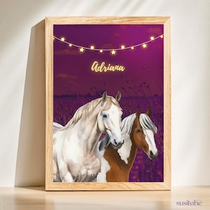 Cavalli | Poster personalizzato per la cameretta dei bambini I Poster con nome I Arte murale per bambini I Cameretta dei ragazzi I Cameretta degli adolescenti I Decorazione della cameretta