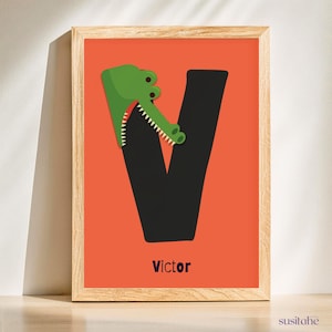 coccodrillo | Poster personalizzato per la cameretta dei bambini I Poster con nome I Arte murale per bambini I Cameretta dei ragazzi I Adolescenti I Decorazione della cameretta
