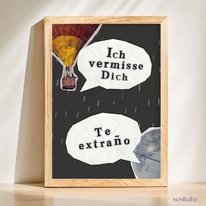 Mi manchi I Te extraño I Poster bilingue I Tedesco - Spagnolo I Poster didattico I Decorazione murale