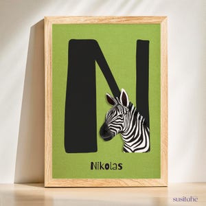 Zebra| Poster personalizzato per la cameretta dei bambini I Poster con nome I Arte murale per bambini I Cameretta dei ragazzi I Adolescenti I Decorazione della cameretta