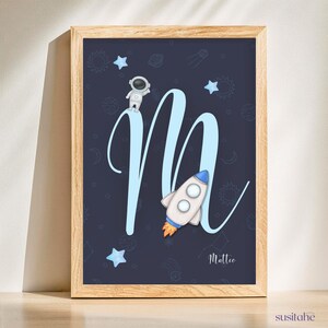 Astronauta e razzo | Poster personalizzato per la cameretta dei bambini I Poster con nome I Arte murale per bambini I Cameretta per neonati I Decorazione unica della cameretta