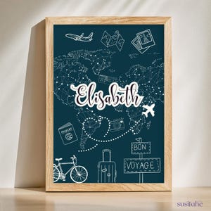 Buon viaggio, viaggi e avventure | Poster personalizzato I Poster con nome I Amante dell'avventura I Camera dei giovani I Adolescente I Decorazione della stanza