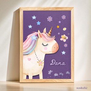 Unicorno e ape I Poster personalizzato per la cameretta dei bambini I Poster con nome per la decorazione murale dei bambini I Cameretta per neonati I Decorazione unica per la cameretta