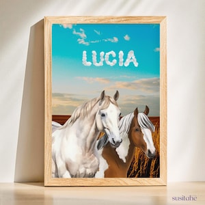 Cavalli | Poster personalizzato per la cameretta dei bambini I Poster con nome I Arte murale per bambini I Cameretta dei ragazzi I Cameretta degli adolescenti I Decorazione della cameretta