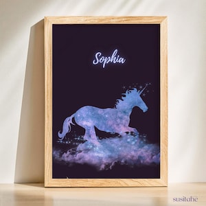 Unicorno, cavallo d'acqua | Poster personalizzato per la cameretta dei bambini I Poster con nome I Decorazioni murali per bambini I Cameretta dei ragazzi I Decorazione della stanza