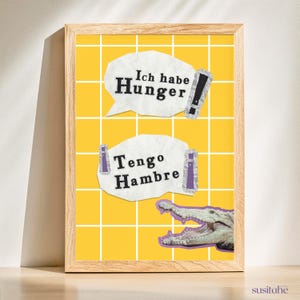 Ho fame! I Ho fame! I Poster bilingue I Tedesco Spagnolo I Regalo I Decorazione I Poster didattico I Decorazione murale