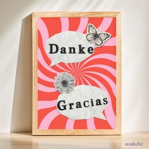 Grazie Gracias I Poster bilingue I Tedesco Spagnolo I Regalo I Decorazione I Stampa motivazionale I Decorazione murale