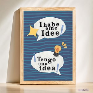 Ho un'idea! I Ho un'idea! I Poster bilingue I Tedesco Spagnolo I Regalo I Decorazione I Stampa motivazionale I Decorazione murale