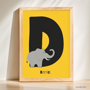 Elefante | Poster personalizzato per la cameretta dei bambini I Poster con nome I Arte murale per bambini I Cameretta dei ragazzi I Adolescenti I Decorazione della cameretta