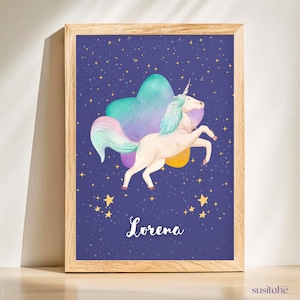 Unicorno | Poster personalizzato per la cameretta dei bambini I Poster con nome I Arte murale per bambini I Cameretta per neonati I Decorazione unica della cameretta