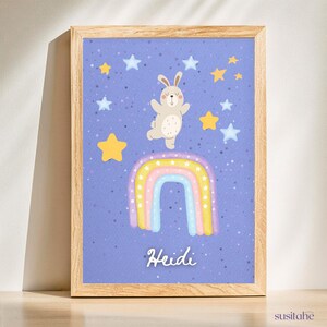 Coniglio | Poster personalizzato per la cameretta dei bambini I Poster con nome I Arte murale per bambini I Cameretta per neonati I Decorazione unica della cameretta