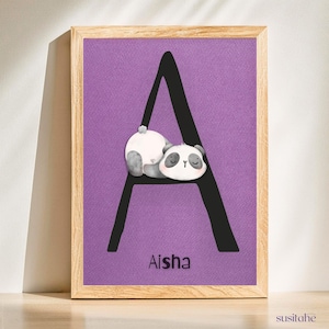 Orso panda | Poster personalizzato per la cameretta dei bambini I Poster con nome I Arte murale per bambini I Cameretta per neonati I Decorazione unica della cameretta