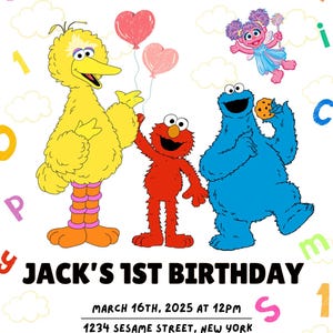 Sesame Street 1st Birthday Invitation, Personalised Birthday Invitation, Children’s Birthday Invitation