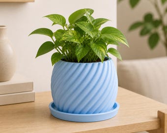 Swirl Planter with Drainage Tray, 3D Printed Spiral Succulent Pot, Choose Size and Color