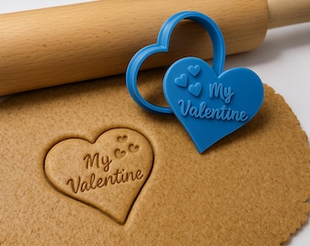My Valentine Heart Cookie Cutter, 3D Printed Baking Stamp