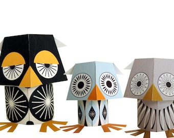 Wise Guys Printable Kit - 3D Paper Animals, digital download, owls, instant download