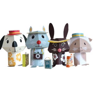 3D Paper Animal Kit: Jet Set Pets Printable Craft  (Instant Download)